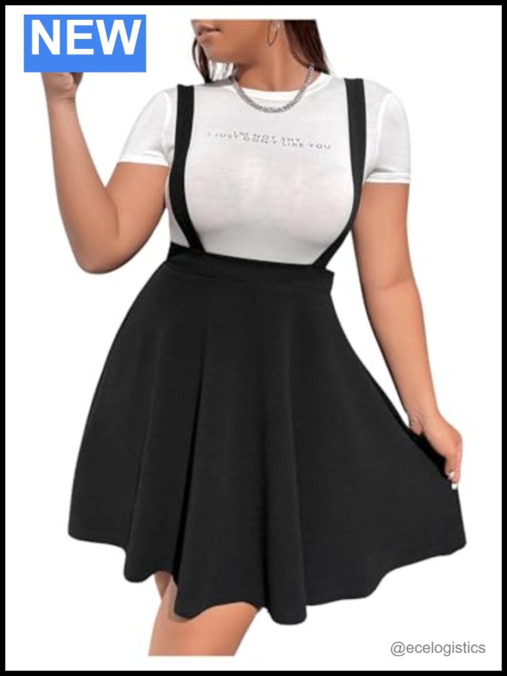 Plus Size High Waist Suspender Skater Skirt Ruffle Hem Pinafore Sleeveless Mini
